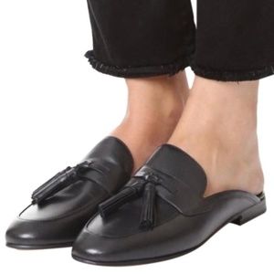 Sam Edelman Black Leather Mule, Slip-on Loafer Flats w/ Tassels, Size 5.5